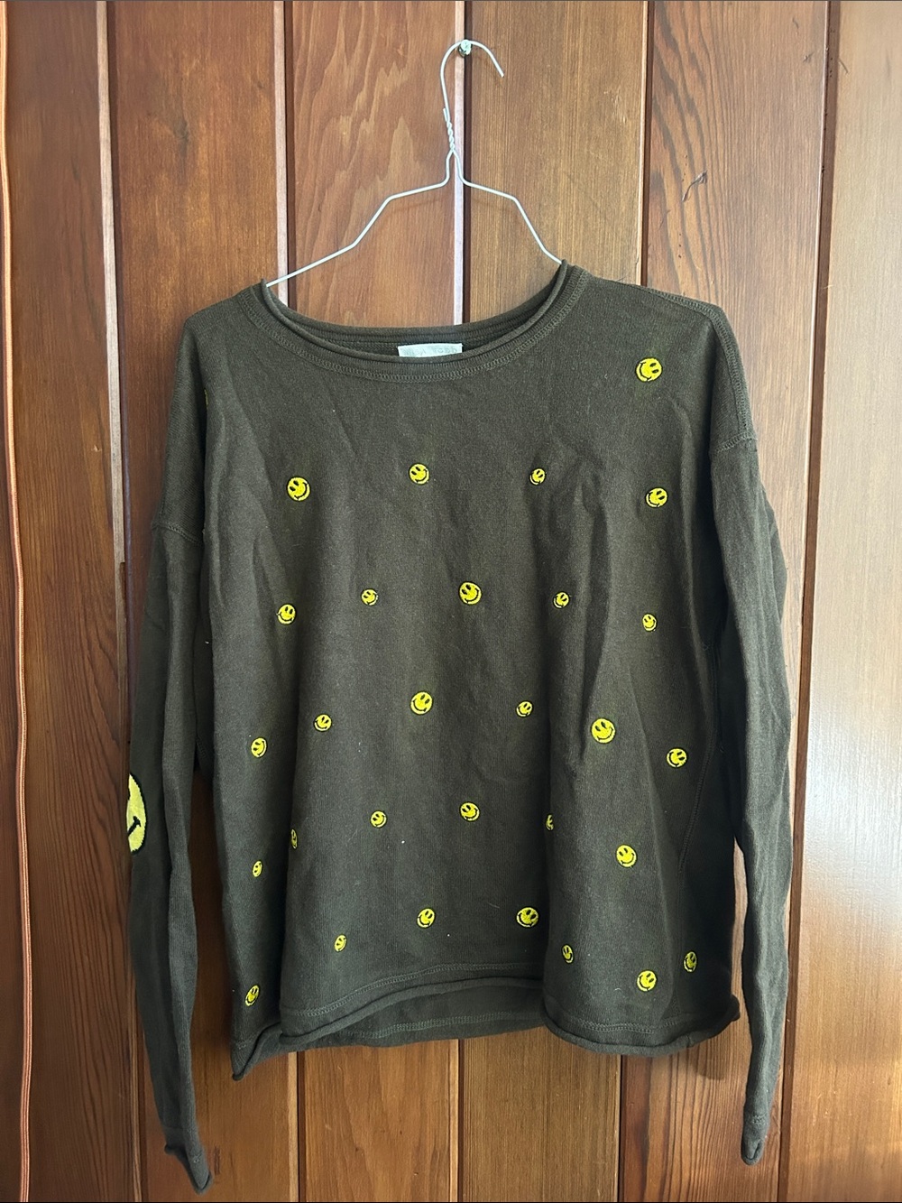 Lisa Todd Olive Green Smiley Sweatshirt Sweater